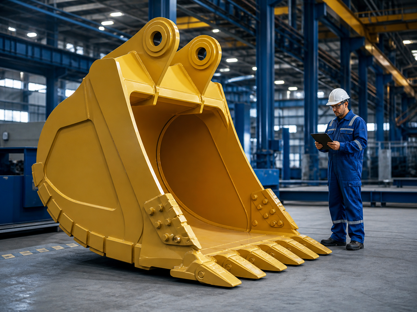 Mining bucket at an OEM manufacturing facility